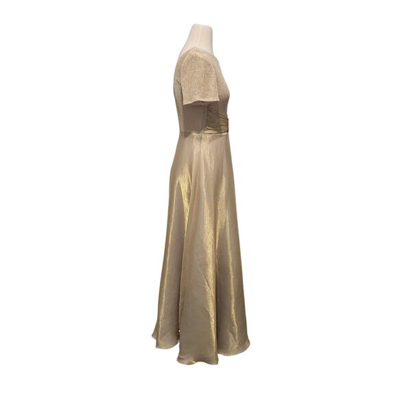 VTG Gold Evening Gown Sz 4 Formal Dress Short Sleeve 90s USA Old Hollywood Glam - Picture 6 of 15